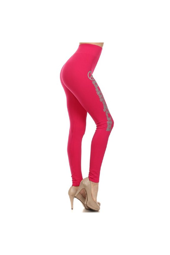 Women Athletic Strechy Leggings Tights Seamless Pants, ”PEACE", Hot Pink