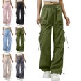 thumbnail image 1 of Women Athletic Windbreaker Pants Drawstring Multi Pocket Breathable Casual Cargo Solid Color Joggers, 1 of 7