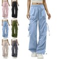 thumbnail image 1 of Women Athletic Windbreaker Pants Drawstring Multi Pocket Breathable Casual Cargo Solid Color Joggers, 1 of 7