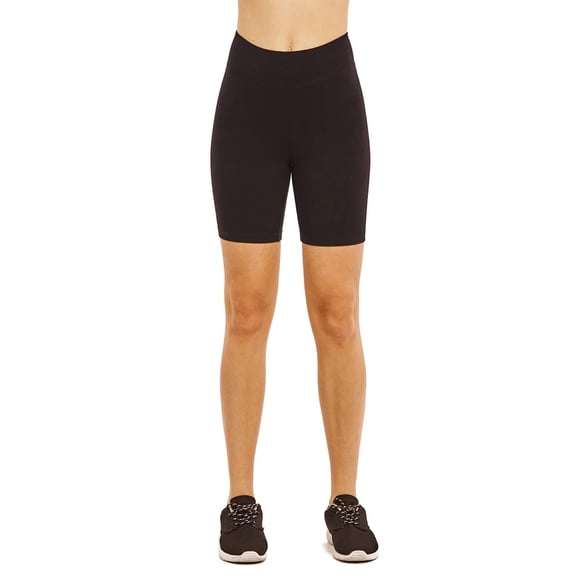 Women Athletic Workout Biker Yoga Running Jogging Legging Cotton Shorts Tights 15" Length, Black Large, 1 Pack