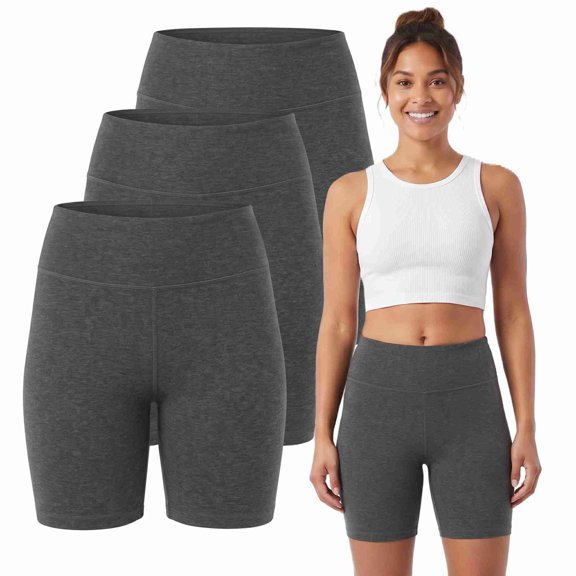 Women Athletic Workout Biker Yoga Running Jogging Legging Cotton Shorts Tights 15" Length, Charcoal Gray X-Large, 3 Packs