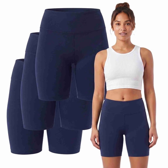 COUVER Women's Cotton 15-Inch Biker Shorts Navy Large 3-Pack (3 Count)