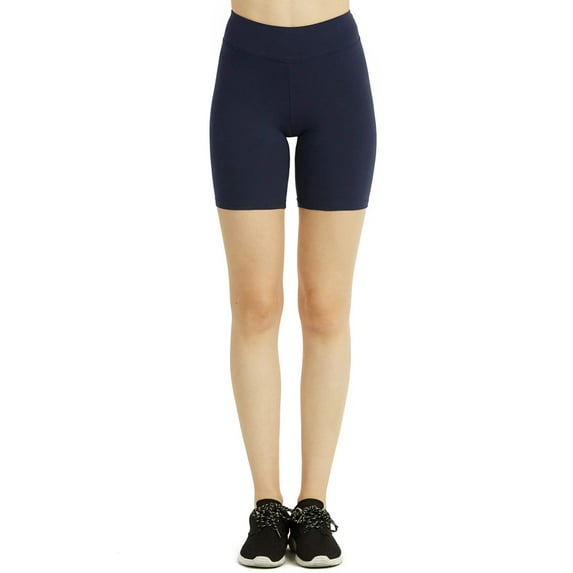 Women Athletic Workout Biker Yoga Running Jogging Legging Cotton Shorts Tights 15" Length, Navy Medium, 1 Pack