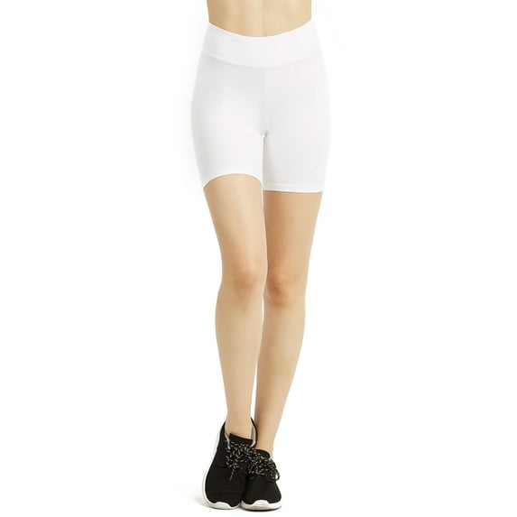 Women Athletic Workout Biker Yoga Running Jogging Legging Cotton Shorts Tights 15" Length, White Large, 1 Pack