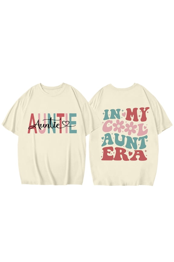 Women Auntie Shirts Oversize In My Aunts Era Print Letter Print Shirt Cute Tee Tops Funny Graphic T-Shirts Beige L