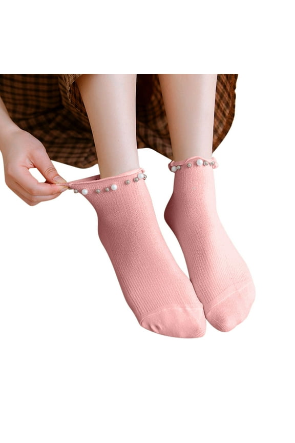Women Autumn And Winter Matching Pearl Thickened Warm Mid Tube Socks Women Thick Socks