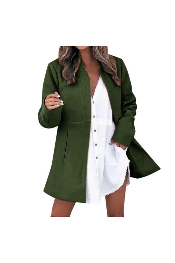 Women Autumn And Winter Solid Color Temperament Warm Slim Long Sleeve Pocket Woolen Coat winter clothing for women