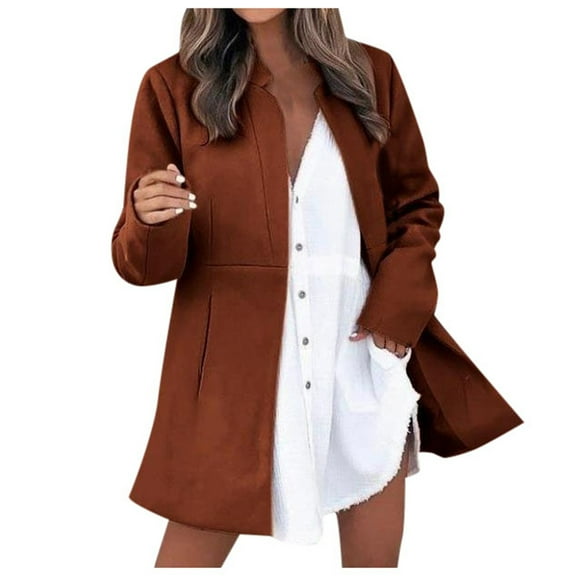Women Autumn And Winter Solid Color Temperament Warm Slim Long Sleeve Pocket Woolen Coat winter clothing for women