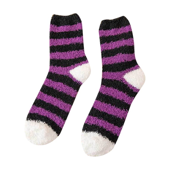Women Autumn And Winter Striped Coral Fleece Warm Thick Home Socks Stockings