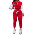 thumbnail image 1 of Women Autumn Baseball Suit Two Piece Set Letter Prints Baseball Tops Jacket Fall And Winter Sweatpants Jogger Set Sweatsuit Two Piece WearSet Brides Pants Women's plus Suits Ski Pants Woman Junior, 1 of 4
