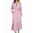 thumbnail image 1 of Women Autumn Casual Lapel Split Wrinkle-Free Long Maxi Vacation Dress with Pockets Pink S, 1 of 5