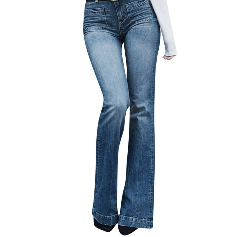 Women Autumn Elastic Plus Loose Denim Pocket Button Casual Boot Cut Pant  Jeanswomen's slim bootcut jeans women's low jeans women's jeans size 12  women's 