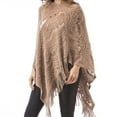 thumbnail image 1 of Women Autumn Hollow Out Crochet Batwing Sweater Cape Pullover Knitted Shawl Scarf Solid Color Fringe Tassels Hem Asymmetric Poncho Wrap, 1 of 19