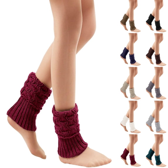 Women Autumn Knitted Ankle Sock Sleeves Folded Top Cable Pattern Short Ankle Leg Warmers Breathable Boot Topper Socks Dark Gray One Size