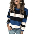 thumbnail image 1 of Women Autumn Long Sleeve Round Neck Sweater Contrasting Color Stripes Loose Pullover Tops Casual Knitted Rib Trim Jumper Shirts Streetwear, 1 of 19