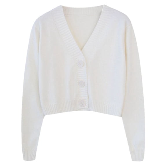 Women Autumn Long Sleeve Sweater Cardigan Sexy V-Neck Button Down Cropped Jacket Sweet Solid Candy Color Loose Knitted Outwear C