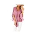 thumbnail image 1 of Women Autumn Loose Bat Sleeves Pullover V-neck Front Knotted Blouse Top, 1 of 2