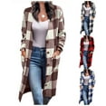 thumbnail image 1 of Chiccall Womens Flannel Open Front Cardigan Casual V Neck Button Down Jacket Top Draped Buffalo Plaid Outwear Fall Lightweight Long Coat with Pockets,,on Clearance, 1 of 5