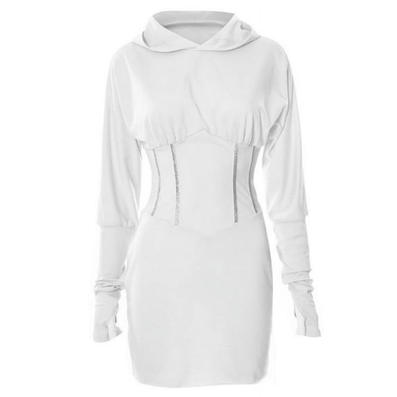 Women Autumn Puff Long Sleeve Corset Mini Bodycon Dress Glitter Striped Ribbed Elastic Slim Waist Solid Color Sweatshirt Club Streetwear