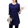 thumbnail image 1 of Women Autumn Round Collar Solid Color Slim Versatile Long Sleeve Blouse Casual Female T-Shirt Tops Navy Blue, 1 of 6