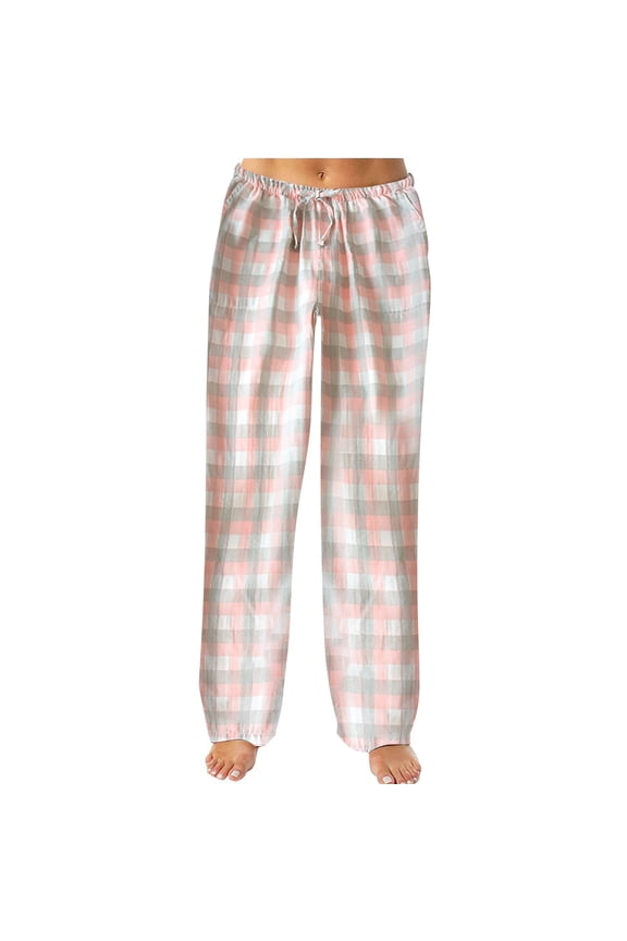 Women Autumn Spring Plaid Printed Pants Full Length Long Trousers Sports Grid Pants