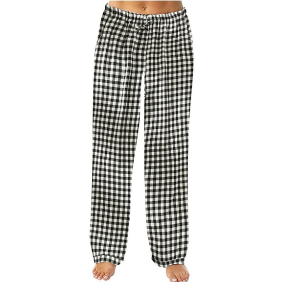 Women Autumn Spring Plaid Printed Pants Full Length Long Trousers Sports Pants
