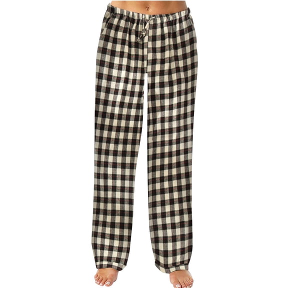 Women Autumn Spring Plaid Printed Pants Full Length Long Trousers Sports Pants
