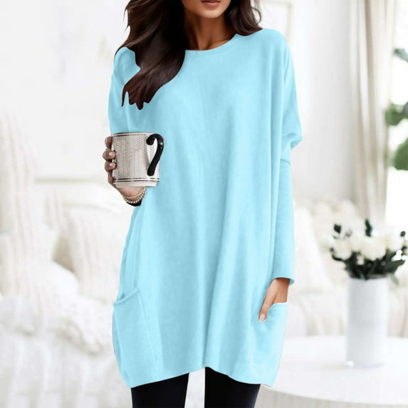 Women Autumn And Winter Casual Fashion Round Neck Long Sleeve Long T Shirt Top Pocket Puff Sleeve Print Top Dry Tech Shirts Women Exercise Shirts Women Athletic Wear Women Cute Tops for Women Summer 2