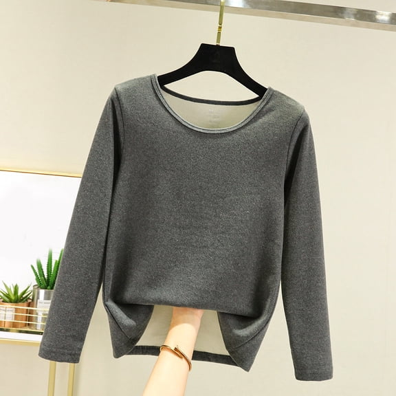 Women Autumn And Winter Casual Solid Color Long Sleeve Round Neck Multicolor Thickened Warm Top Thermal Underwear Thermal Top And Bottom for Men Pack Long Sleeve Thermal Shirt Womens Lined Shirt