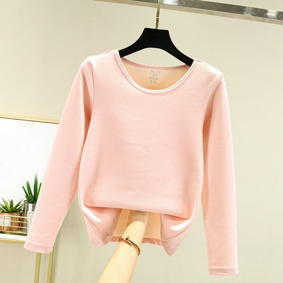 Women Autumn And Winter Casual Solid Color Long Sleeve Round Neck Multicolor Thickened Warm Top Thermal Womens Shirts Long Sleeve Junior Thermal Shirts Long Underwear Women Top Womens Thermal Tops