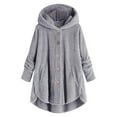 thumbnail image 1 of Women Autumn And Winter Casual Solid Color Side Slit Hooded Button Cardigan Jacket With Pockets Home Wear Jacket Petite Jackets Zip up Jacket for Women Casual Women Jacket Jacket Tops Women S Vests, 1 of 2