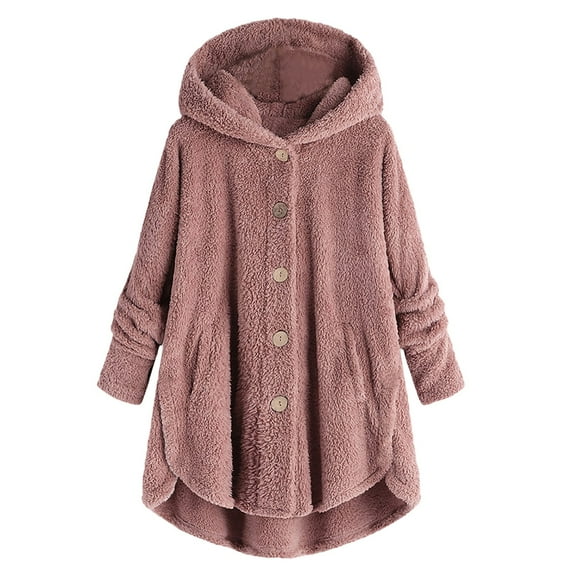 Women Autumn And Winter Casual Solid Color Side Slit Hooded Button Cardigan Jacket With Pockets Home Wear Jacket Womens Lightweight Jacket for Work Athletic Jacket Women Warm Fuzzy Jacket Leather