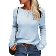 thumbnail image 1 of Women Autumn Winter Colorblock Pullover Sweaters Round Neck Striped Slim Fitting Knitwear Tops, 1 of 9