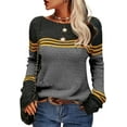 thumbnail image 1 of Women Autumn Winter Colorblock Pullover Sweaters Round Neck Striped Slim Fitting Knitwear Tops, 1 of 9