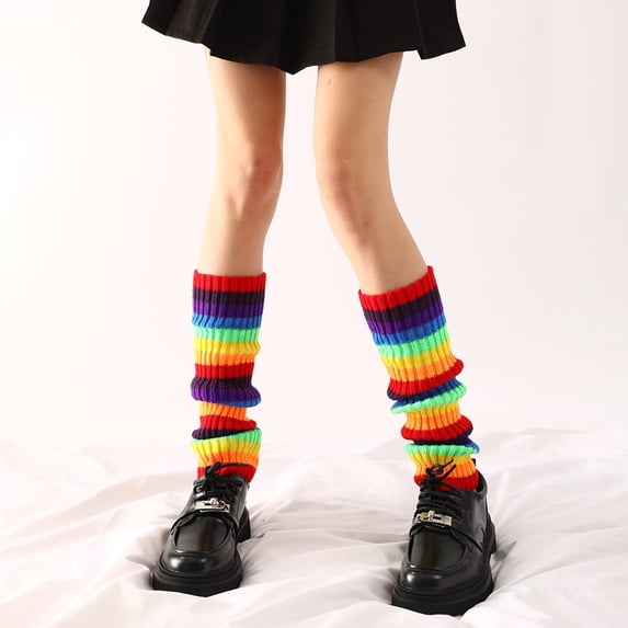 Women Autumn Winter Colorful Neon Yarn Knitted Leg Warmers Halloween Party Thick Leg Slouchy Socks Blue