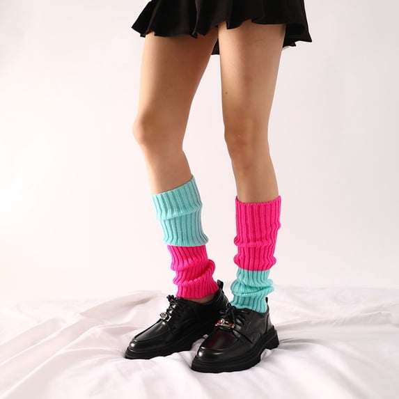 Women Autumn Winter Colorful Neon Yarn Knitted Leg Warmers Halloween Party Thick Leg Slouchy Socks Hot Pink