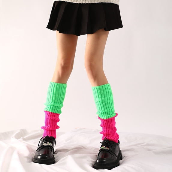 Women Autumn Winter Colorful Neon Yarn Knitted Leg Warmers Halloween Party Thick Leg Slouchy Socks Light Green