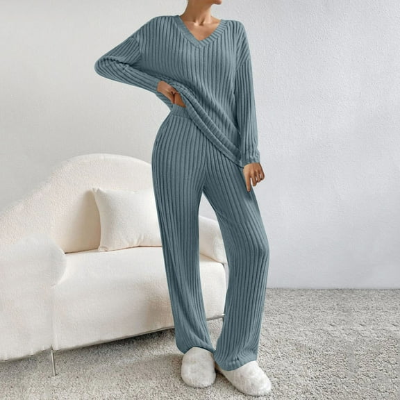 Women Autumn And Winter Fashion Temperament Loose Casual Wide Leg Pants Knitted Solid Color Sweater Two Piece Suit Set Casual Jumpsuit Ski Pants Bibs Pants with Cape Bride Jumpsuit Ski Suit Women