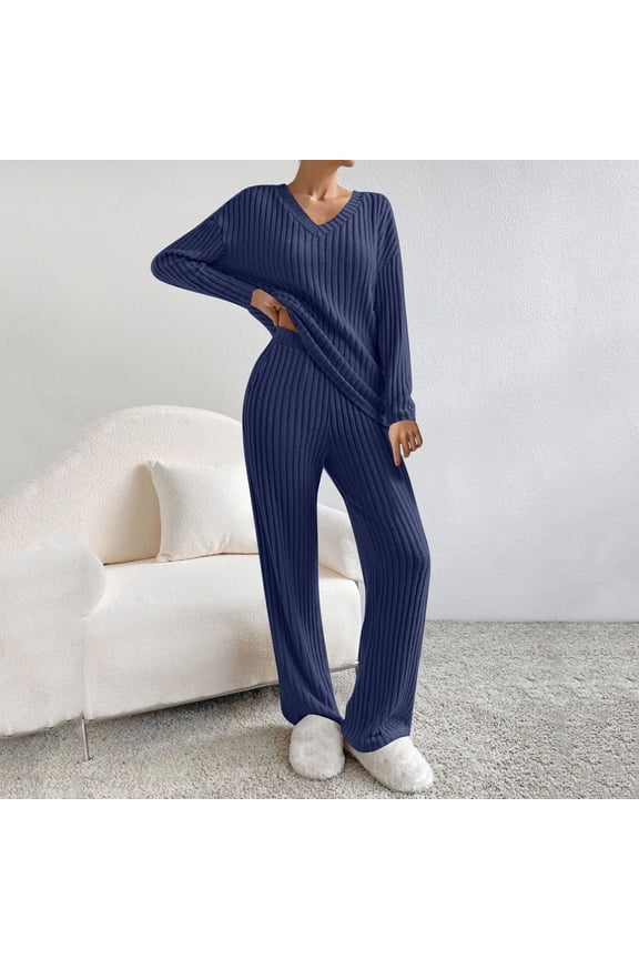 Women Autumn And Winter Fashion Temperament Loose Casual Wide Leg Pants Knitted Solid Color Sweater Two Piece Suit Set Casual Jumpsuit Ski Pants Bibs Pants with Cape Bride Jumpsuit Ski Suit Women