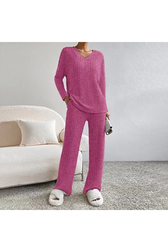 Women Autumn And Winter Fashion Temperament Loose Casual Wide Leg Pants Knitted Solid Color Sweater Two Piece Suit Set plus Overalls for Women Overalls Women Winter Two Piece Leather Suit Wedding