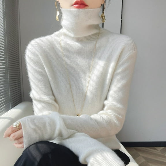 Women Autumn And Winter High Collar Knitted Sweater With Slim Fit Solid Color Bottoming Shirt Soft And Glutinous Pile Collar Sweater Sweater Knitted Sleeve Tops Semi Turtle Neck Top for Women Loose