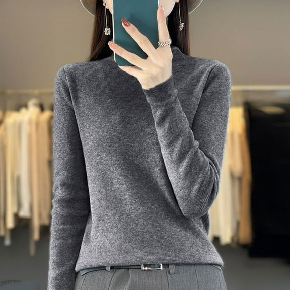 Women Autumn And Winter High Collar Knitted Sweater With Slim Fit Solid Color Bottoming Shirt Soft And Glutinous Pile Collar Sweater Sweater Knitted Sleeve Tops Semi Turtle Neck Top for Women Loose