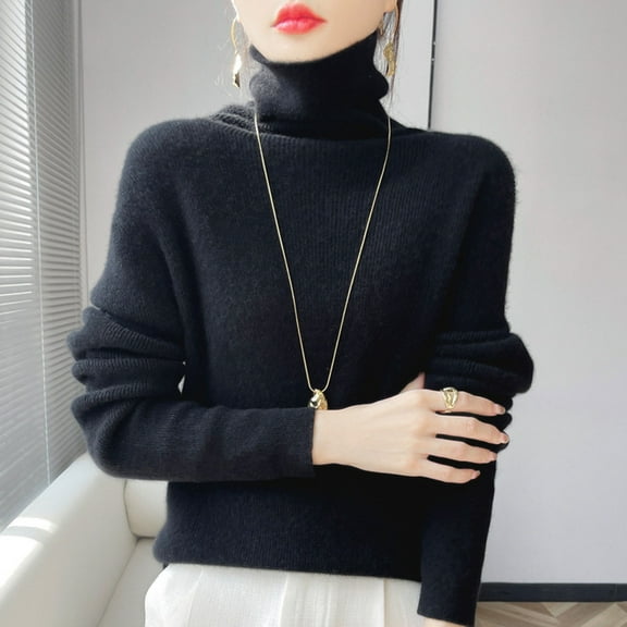 Women Autumn And Winter High Collar Knitted Sweater With Slim Fit Solid Color Bottoming Shirt Soft And Glutinous Pile Collar Sweater Sweater Knitted Sleeve Tops Semi Turtle Neck Top for Women Loose