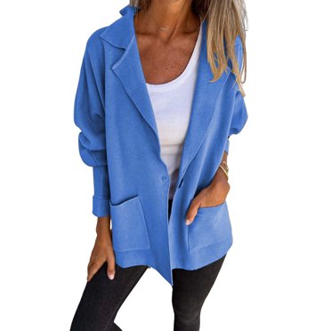 Women Autumn Winter Jacket Lapel Collar Loose Casual Coat with Pocket Single-breasted Solid Color Long Sleeves Top
