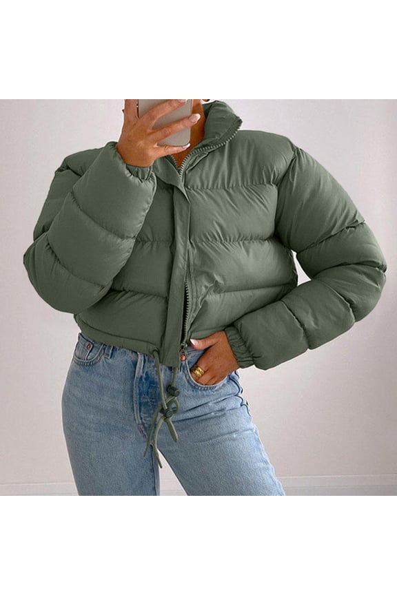 Women Autumn And Winter Long Sleeved Zipper Drawstring Waist Stand Up Collar Solid Color Bread Coat Coat Womens Lightweight Warm Jacket Insulated Jackets Women Dire Jacket Outer Jacket Womens Warmest