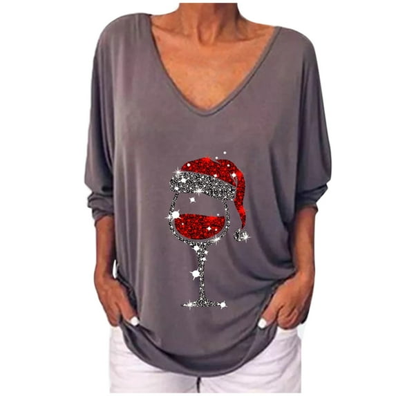 Women Autumn And Winter New Long Sleeves Christmas Glass V Neck T Shirt Women Active Tops plus Size Women's Shirts plus Size Shirts for Women 4x Western Swing T Shirt Ladies Long Sleeve Casual Tops