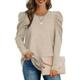 thumbnail image 1 of Women Autumn Winter New Loose Round Neck Pleated Long Sleeve Solid Top Shirt Women Running T Shirt Running Tee Shirts Women Long Sleeve for Women Tops Women Casual Shirts Summer Womens Turtleneck, 1 of 6