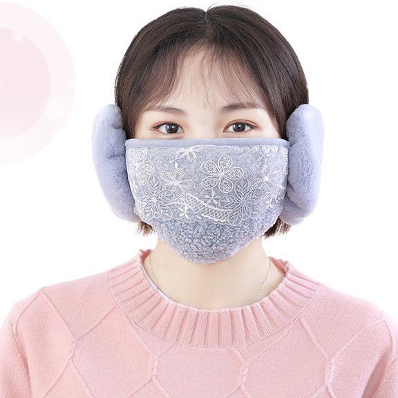 Women Autumn Winter Plush Lace Half Face Cover Warm Keeping Earmuff Ear Warmer