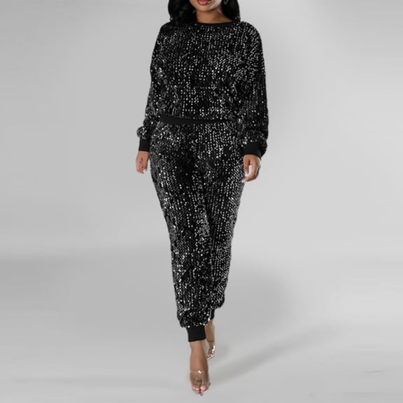 Women Autumn And Winter Sequins Small Fragrance Leisure Sports Long Sweater Pencil Pants Respirator Two Piece Suit Women Overall Homecoming Pantsuits for Teens Winter Women Clothes Casual Outfits Ski