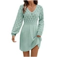 thumbnail image 1 of Women Autumn Winter Sweater Dresses V-neck Crochet Knitted Long Pullovers Sweaters Dress Long Style Elegant Atmospheric Tight Fitting Party Dresses Mint Green XL, 1 of 6